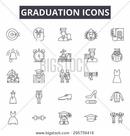 Graduation Line Icons, Signs Set, Vector. Graduation Outline Concept, Illustration: Graduation, Educ