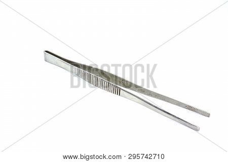 Closeup Of Dirty Medical Pincette Isolated On White Background. High Resolution Image Gallery.