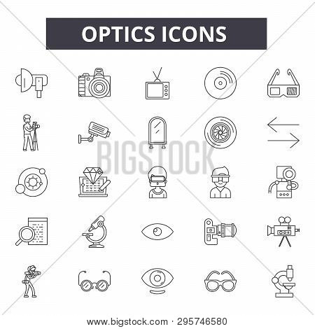 Optics Line Icons, Signs Set, Vector. Optics Outline Concept, Illustration: Optic, Technology, Optic