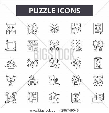Puzzle Line Icons, Signs Set, Vector. Puzzle Outline Concept, Illustration: Puzzle, Business, Idea, 