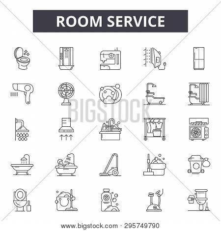 Room Service Line Icons, Signs Set, Vector. Room Service Outline Concept, Illustration: Service, Hot