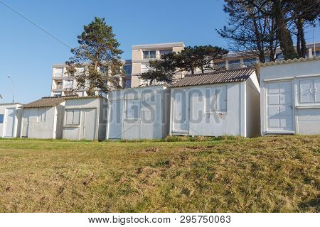 White Beach Sheds At Ris Beach In Douarnenez
