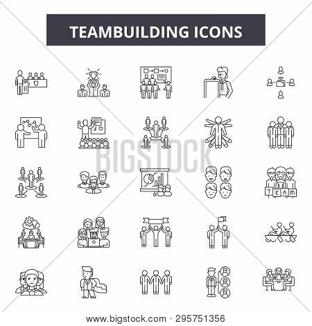 Teambuilding Line Icons, Signs Set, Vector. Teambuilding Outline Concept, Illustration: Teamwork, Te