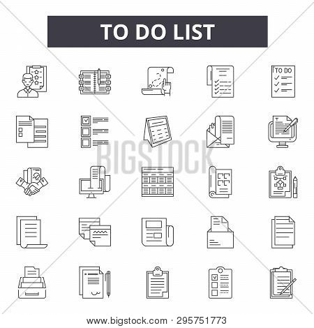 To Do List Line Icons, Signs Set, Vector. To Do List Outline Concept, Illustration: List, Business, 