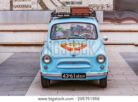 Korolev, Russia - April 14, 2019: Parade Of The Retro Soviet Cars On The Central City Square.