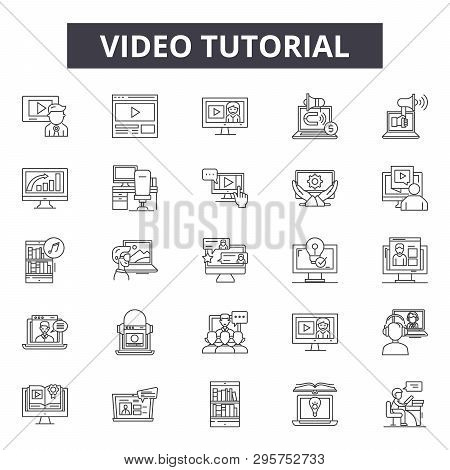 Video Tutorial Line Icons, Signs Set, Vector. Video Tutorial Outline Concept, Illustration: Media, V
