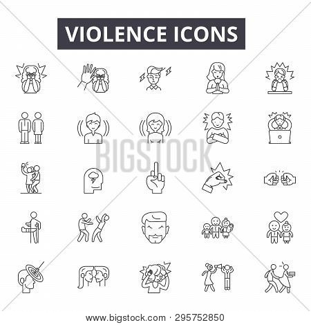 Violence Line Icons, Signs Set, Vector. Violence Outline Concept, Illustration: Violence, Crime, Peo