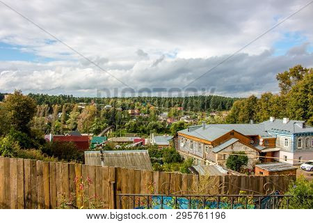 Borovsk, Russia - September 2015: View Of The Wooden Historical Buildings Of The City Of Borovsk