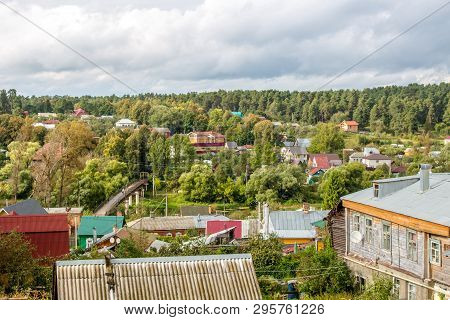 Borovsk, Russia - September 2015: View Of The Wooden Historical Buildings Of The City Of Borovsk
