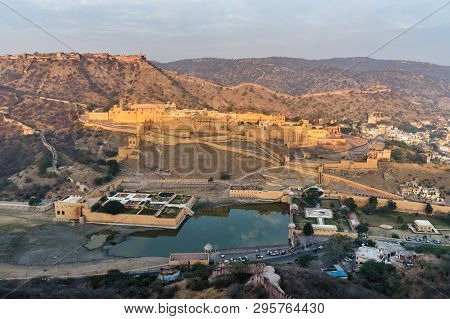 View Of Amber Fort And Palace At Morning In Jaipur. Rajasthan. India