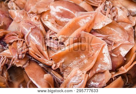 Pickled Squid On Tray In The Market