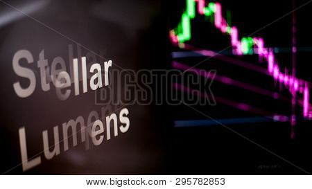 Stellar Lumens Cryptocurrency Token. Crisis And The Collapse Of Prices, The Red Graph Down. The Beha