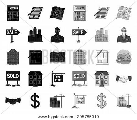 Realtor, Agency Black.mono Icons In Set Collection For Design. Buying And Selling Real Estate Vector