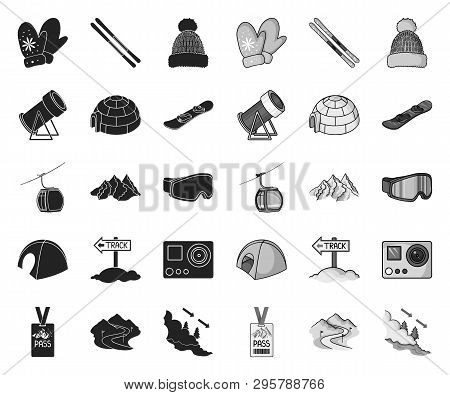 Ski Resort And Equipment Black.mono Icons In Set Collection For Design. Entertainment And Recreation