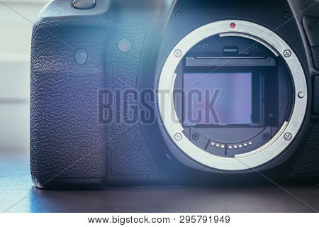 Camera Sensor: Close Up Picture Of A Professional Reflex Camera