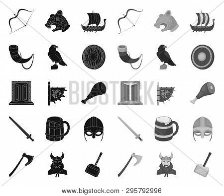 Vikings And Attributes Black.mono Icons In Set Collection For Design.old Norse Warrior Vector Symbol