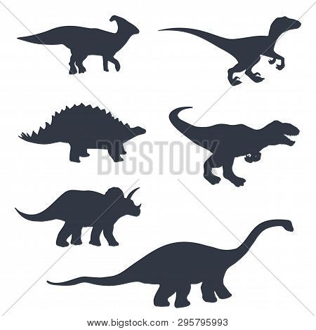 Dinosaur Silhouettes Set. Vector Illustration Isolated On White.