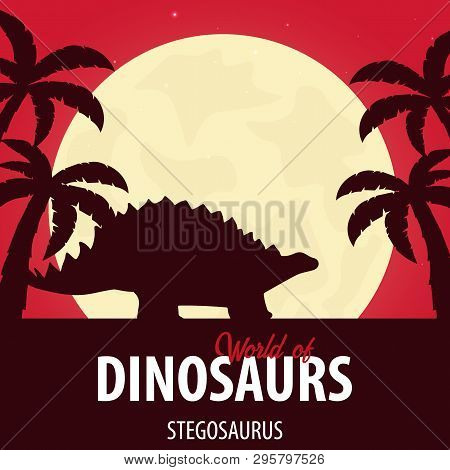 Banner World Of Dinosaurs. Prehistoric World. Stegosaurus. Jurassic Period.