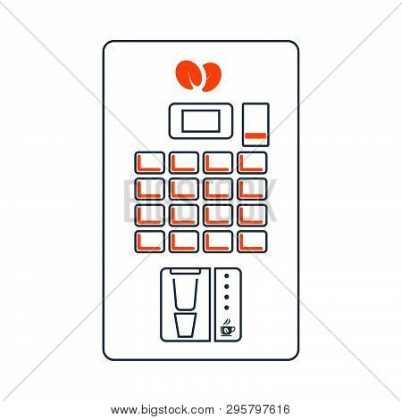 Icon Of Coffee Selling Machine. Thin Line With Red Fill Design. Vector Illustration.