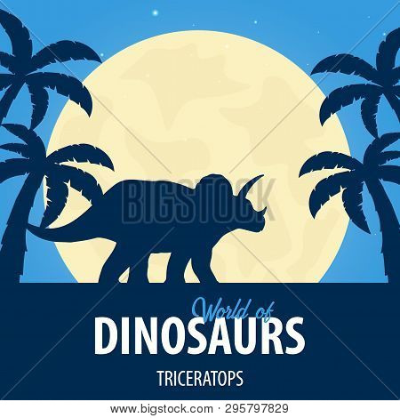 Banner World Of Dinosaurs. Prehistoric World. Triceratops. Cretaceous Period.