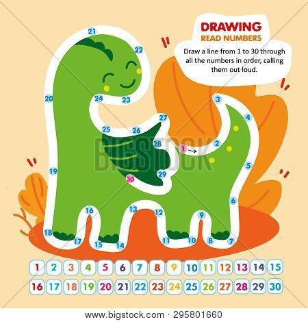 Kid Math Game Read Number In Order Funny Dragon.