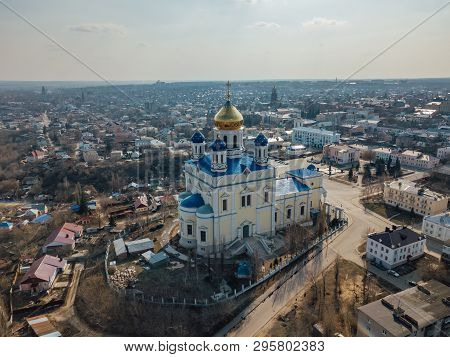 Aerial View From Drone Of Ascension Cathedral In Yelets, Lipetsk Region, Russia