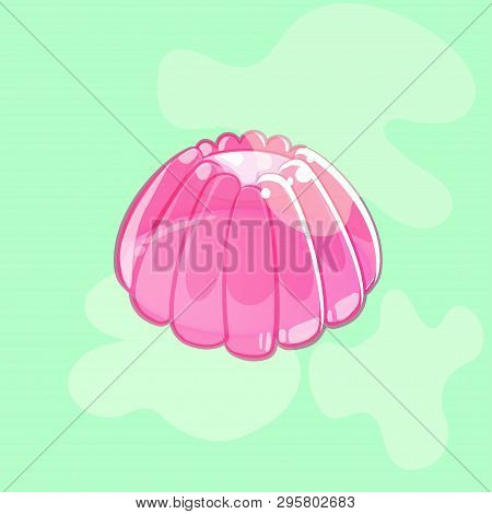 Juicy Shiny Jelly On Fresh Green Background With Abstract Elements. Vector Template For Banner, Post