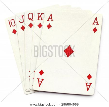 Straight Flush For Playing Poker Over White Background