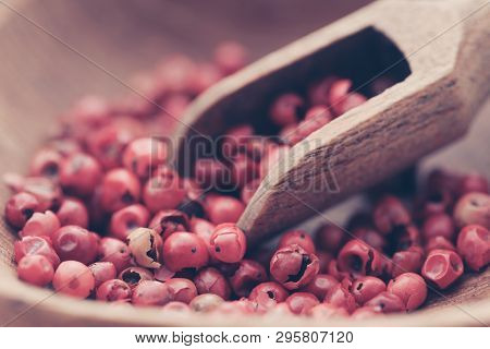 Pink Peppercorn In A Bowl With Scooop
