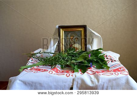 Traditional Home Decoration With Aromatic Herbs And Flowers For The Feast Of The Trinity