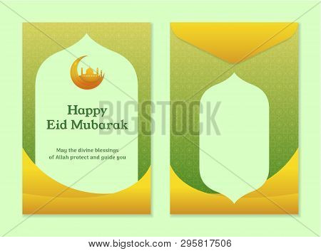 Money Envelope Template Design For Islam Eid Al Fitr Mubarak Celebration Gift. Front And Back Side E