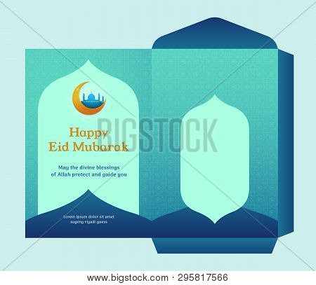 Eid Al Fitr Money Envelope For Islam Great Day Celebration Gift Template Design. Ready To Print Die 