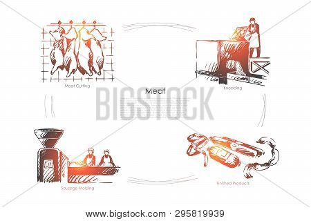 Butchery, Ham Cutting, Kneading, Sausage Molding, Stake Making Process, Slaughterhouse, Food Shop Ba