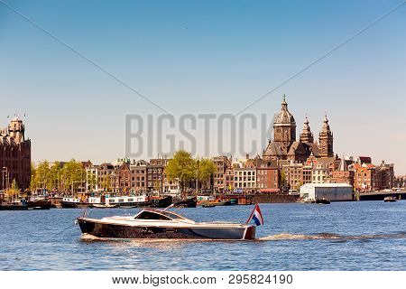 The Basilica Of Saint Nicholas Sint-nicolaasbasiliek, Skyline And River With Boats And Ships During 