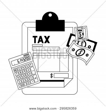 Clipboard Taxes With Calculator And Bills Vector Illustration Design