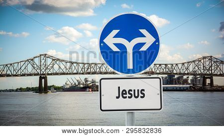 Street Sign  The Direction Way To Jesus