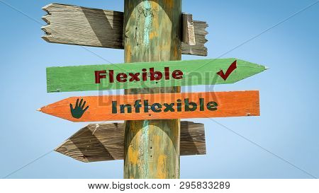 Street Sign The Direction Way To Flexible Versus Inflexible