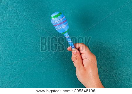 Diy Cinco De Mayo Maracas From Eggs, Spoons And Cereals On A Green Background. Gift Idea, Decor Cinc