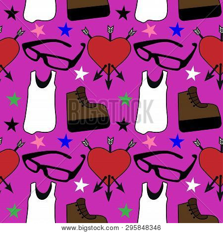 Teenage Girl Things. Seamless Pattern, Background Wallpaper.