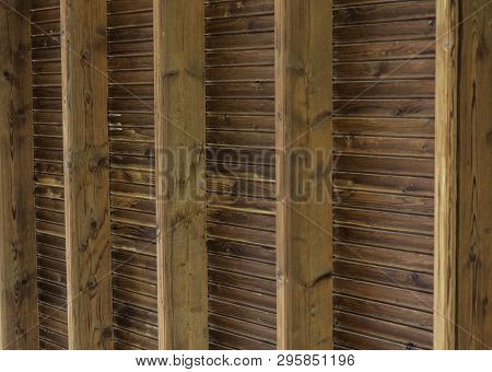 Vertical Background Wooden Boards And Roof Beams - Real Wood Boarding Roof With Cross Beams - Genuin