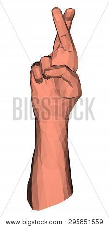 Crossed Fingers For Lucky Wish Or Lie Polygonal Hand Low Poly Vector Illustration