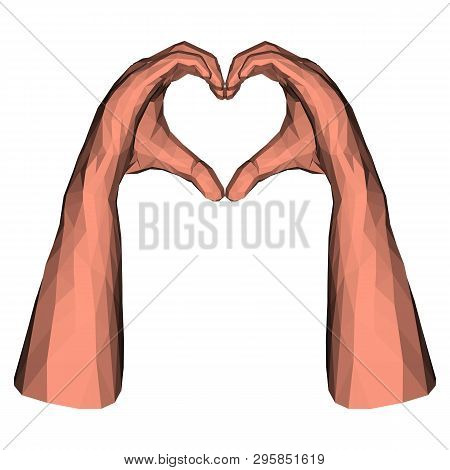 Low Poly Hands In Triangle Heart Shape For Valentine Day Or Romantic Emotion