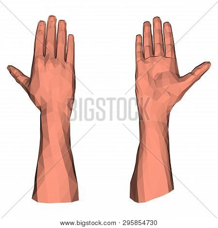 Paper Graphic Low Poly Triangular Closeup Palm Concept For Showing Polygonal Stop Sign Or Isolated H