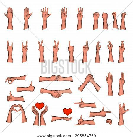 Huge Set Of Man Hands Gestures In 3d Low Poly Geometry For Creative Polygonal Illustrations