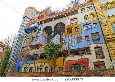 Vienna, Austria - January 9, 2019: Hundertwasser House In Vienna, Austria