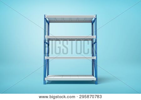 3d Rendering Of Silver Blue Metal Rack On Blue Background