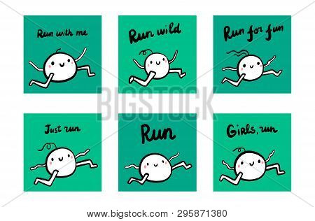 Running Set Of Six Illustration For Sport Leasure Fitness Activities Maraphones