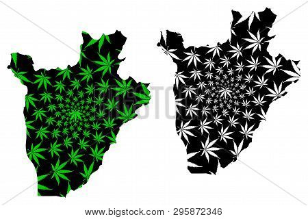 Burundi - Map Is Designed Cannabis Leaf Green And Black, Republic Of Burundi Map Made Of Marijuana (