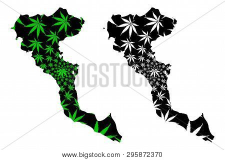 Corfu - Map Is Designed Cannabis Leaf Green And Black, Kerkyra Island Map Made Of Marijuana (marihua