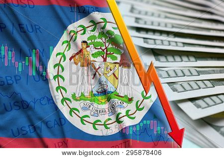 Belize Flag And Chart Falling Us Dollar Position With A Fan Of Dollar Bills